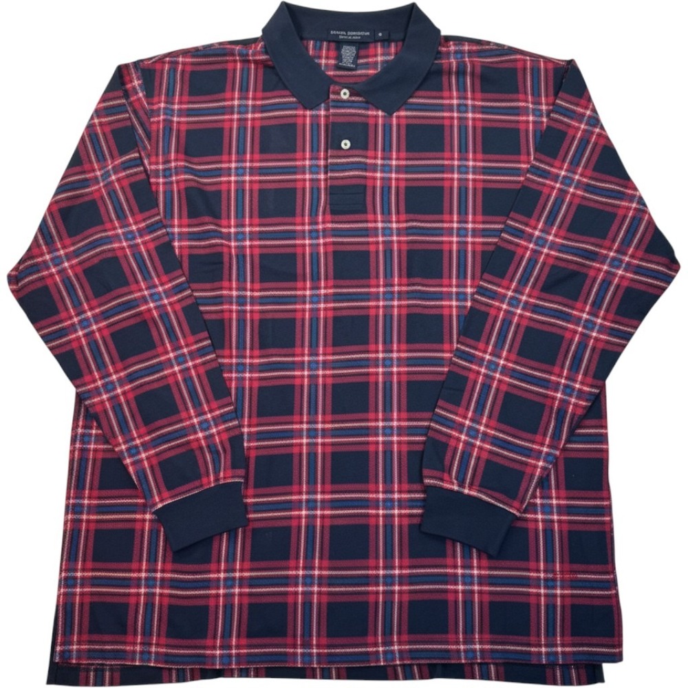 Daniel Cremieux Collection Mens XL Long Sleeve Plaid Polo Shirt Red Navy Blue